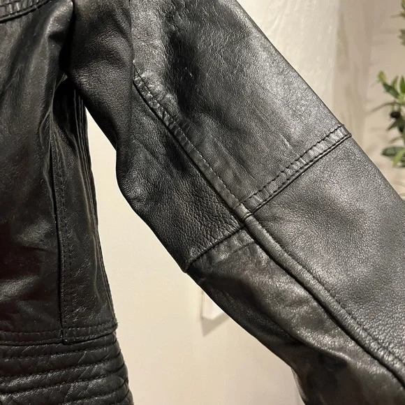 River Island Classic Black Leather Jacket sz x small - Picture 12 of 12